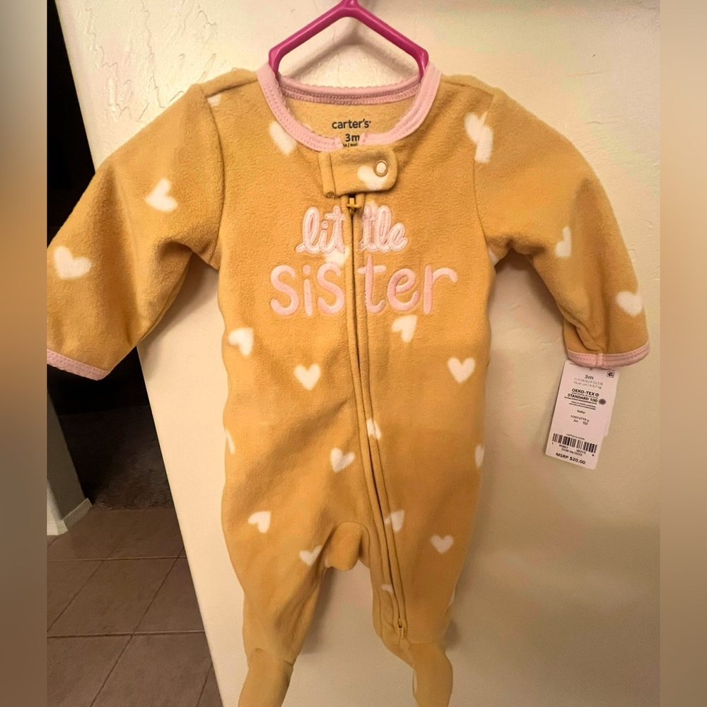 Carter's Yellow and White Footies One Piece with Heart Patterns